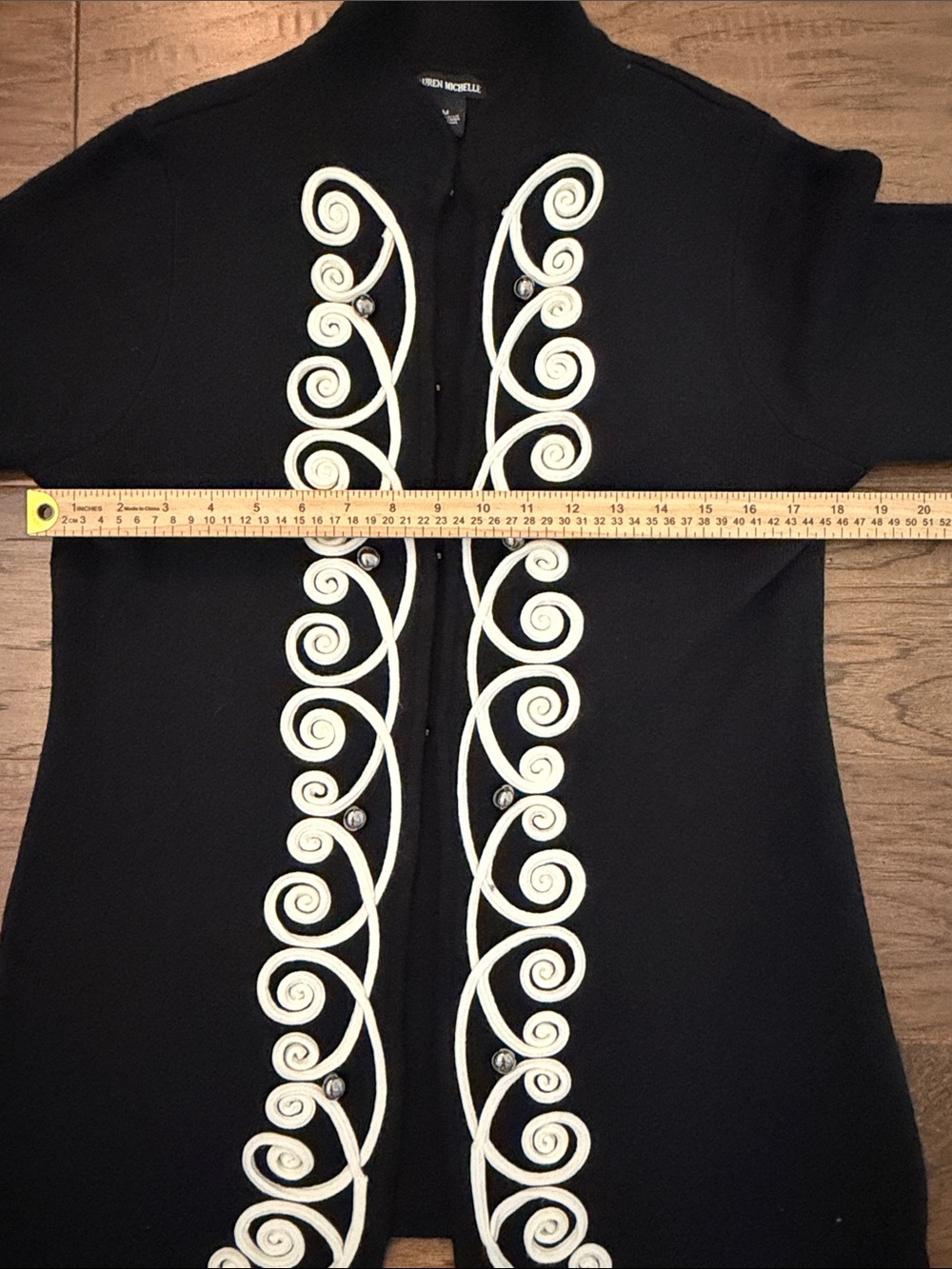 Lauren Michelle Vintage Black Cardigan Duster with cream Scroll Embroidery M - Picture 6 of 9